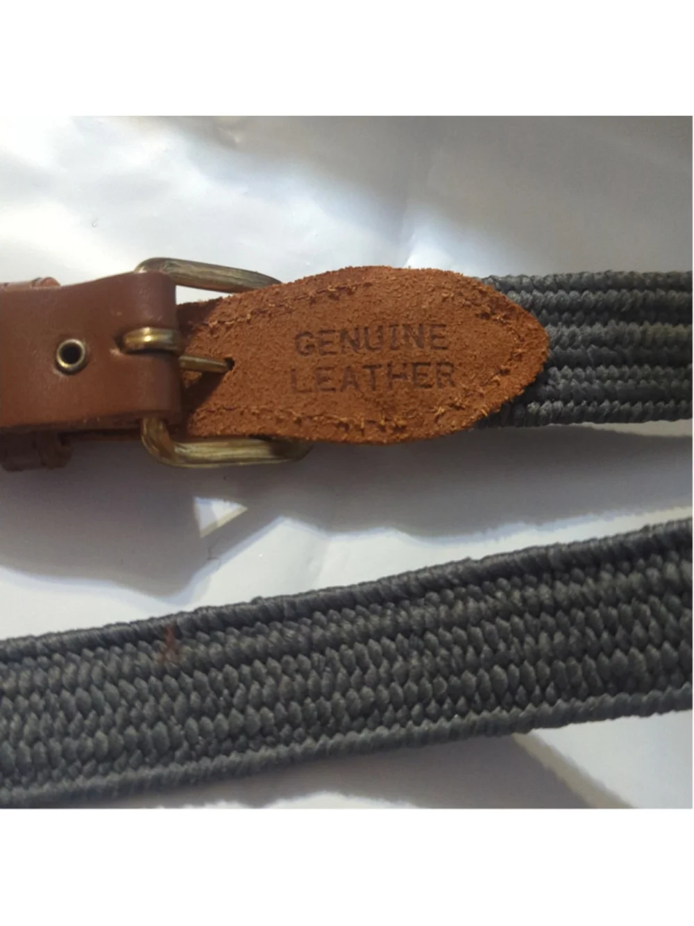 Grey Stretch Canvas with Brown Leather Belt - size 34